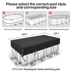 QH.HOME 12x24 ft Rectangular Pool Cover,Solar Cover for Above Ground Pools - Black Oxford Fabric Heats Water, Blocks Leaves & Sun, Windproof Snug Fit with Patented Ratchet & Weight Rings