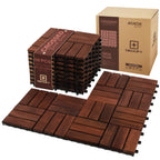 DECKIFY 9Pcs Acacia Wood Interlocking Patio Deck Tiles, 12 x 12 x 0.9 Inch Outdoor Flooring, Waterproof for All-Weather Use – Crossed, Dark Brown