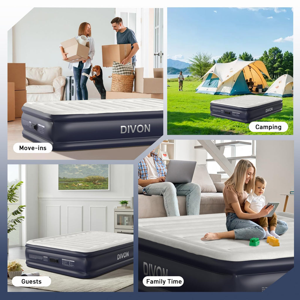 Air Mattress Queen With Built In Pump,18''Raised Blow Up Mattress 2 Mins Self-Inflation/Deflation,Upgraded Thicker Inflatable Mattress，Air Bed with Storage Bag for Guests,Home，Camping，660 lbs Max