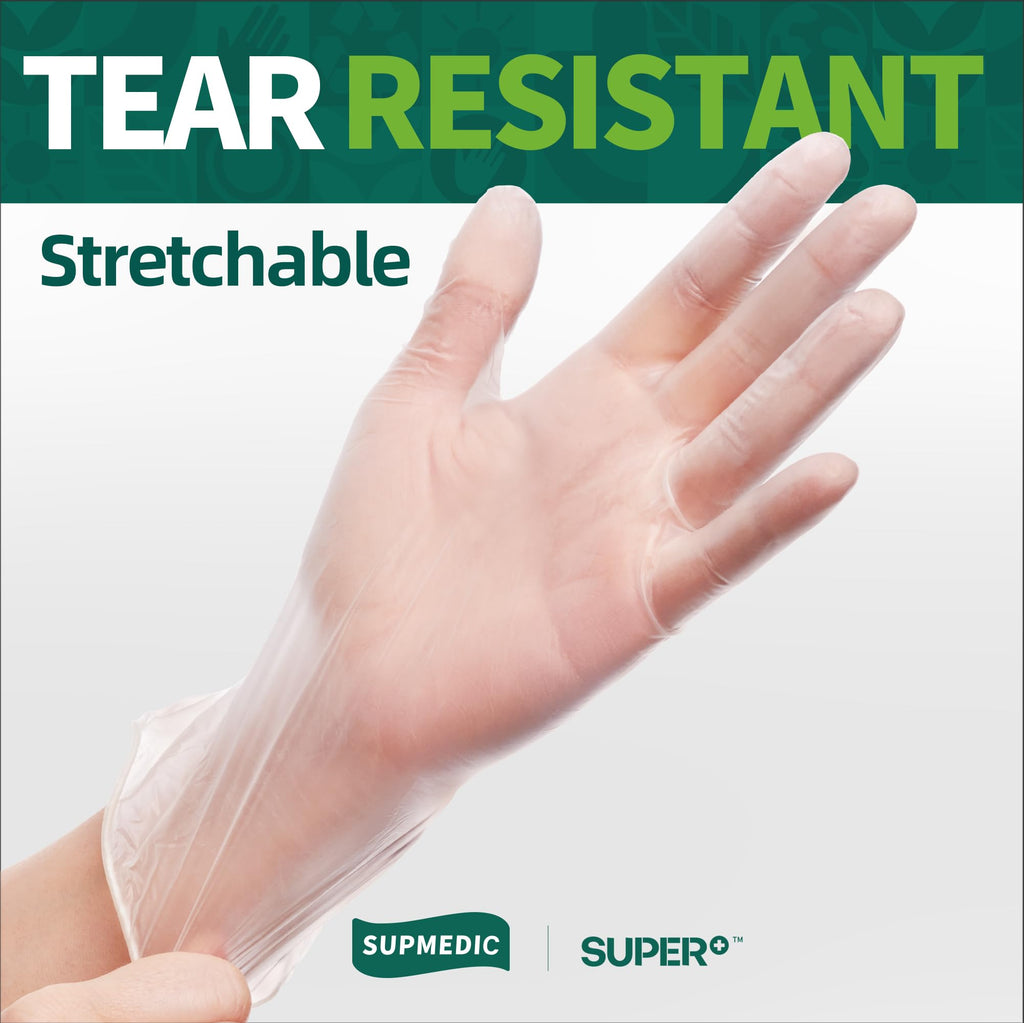 Supmedic Vinyl Disposable Exam Gloves, Clear 4 Mil Powder-Free Latex-Free Medical Food-Safe Cooking Cleaning Glove, 1000 Pcs (Medium)