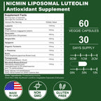 NICMIN 1000MG Liposomal Luteolin, Maximum Absorption, Potent Luteolin Supplement 120 Capsules