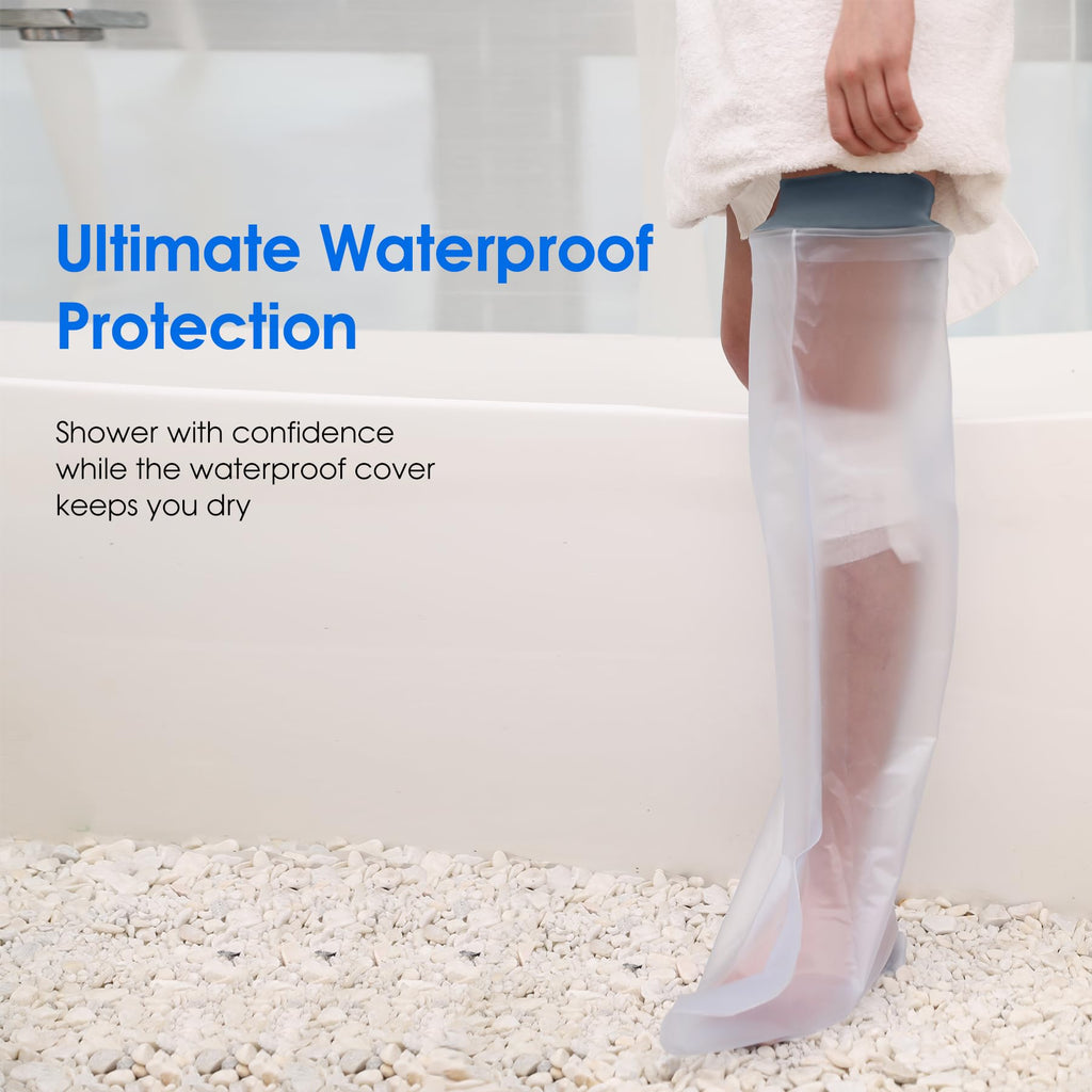 COMFYTHERA Waterproof Cast Cover for Shower Ankle Wound Protector Bath Adult Watertight Cast Bag Showering for Surgery Foot, Ankle, Burns Reusable (C-Long Leg S)