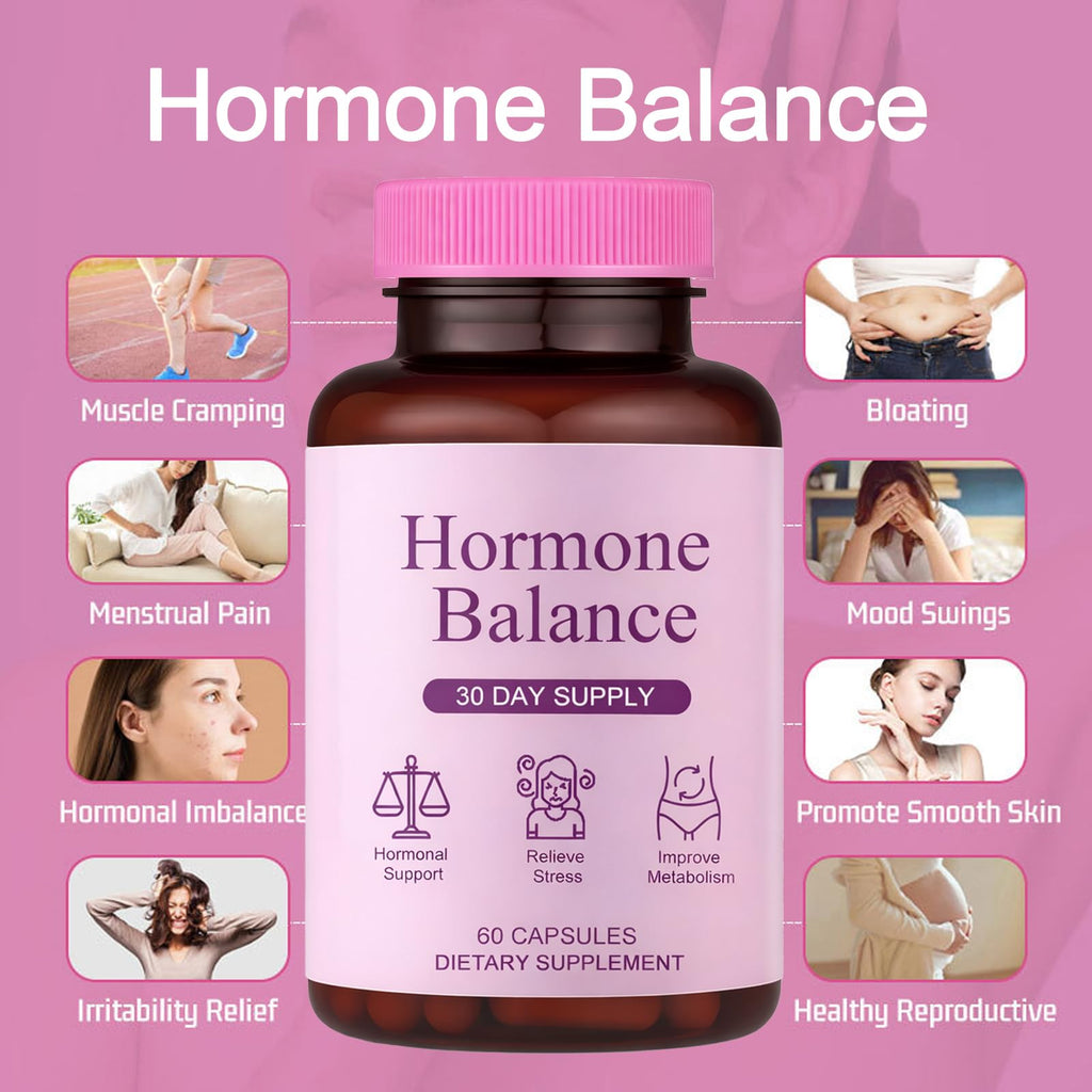 Qiuumey Hormone Balance for Women | Dietary Supplement, Supports Healthy Cortisol Levels & Stress Relief | Mood, Sleep, Energy | Ashwagandha, Ginseng, Maca | 60 Capsules