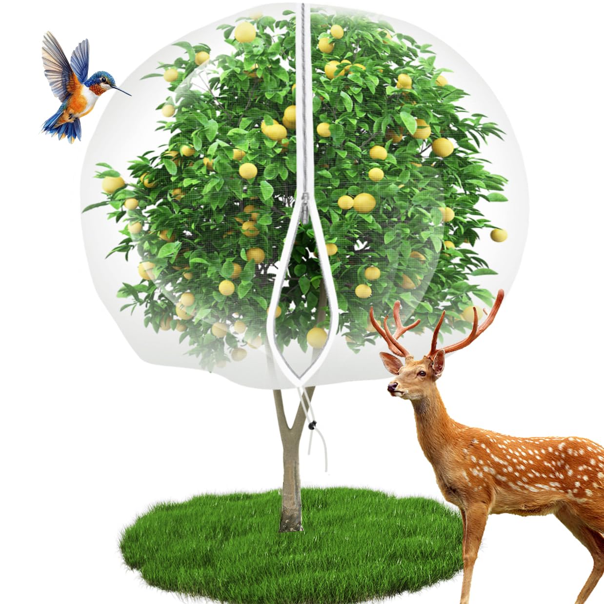 15'*15' Large Fruit Tree Netting for Squirrels and Birds with Drawstring, Insect Bird Netting Pest Barrier for Garden Protection (White)