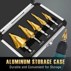 5PCS Titanium Step Drill Bit - 4241 HSS Step Bit with Two Spiral Grooved, 50 Sizes from 3/16" to 1-3/8", Steps Bits for Metal, Aluminum, Wood & Plastic, for Electricians & DIY