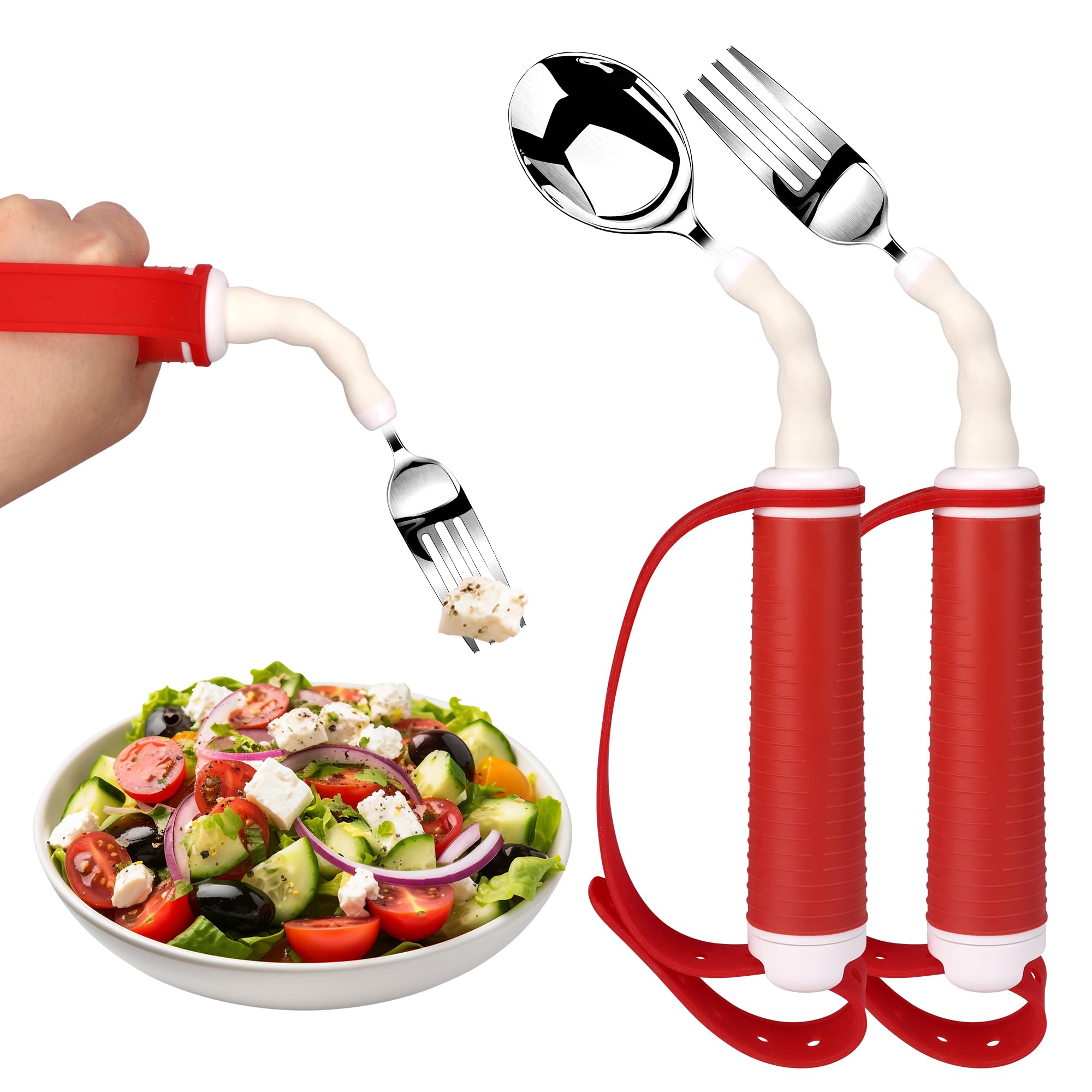 Adaptive Utensils for Disability Gadgets Swivel Fork Spoon Easy Grip Safe Stainless Steel,for Hand Tremors Parkinson's patients, 360° Rotatable Alzheimers Handicap accessories for daily living Elderly
