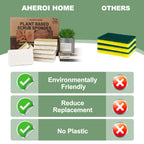 Aheroi Natural Dish Sponge, 32 Count FSC Certified Plant-Based Biodegradable Compostable Kitchen Sponges for Dishes Bulk, Organic Eco Friendly Cleaning Sponge for Bathroom, Household, Non Scratch