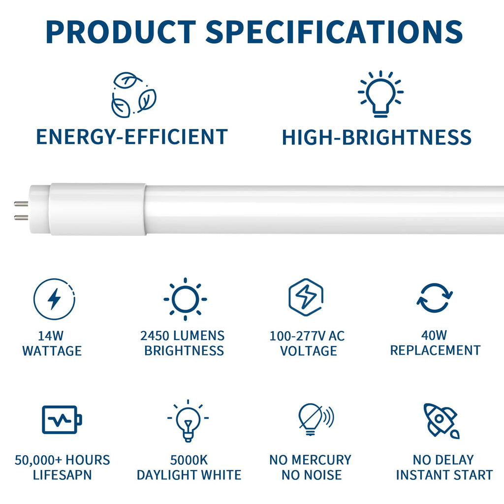 10Pack T8 LED Bulbs 4 Foot, 4FT T8 Fluorescent Replacement, Type A+B,14W 2450LM 4000K Neutral White, Plug & Play or Ballast Bypass, G13, T8 T10 T12 LED Replacement, Frosted Cover