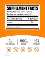 BulkSupplements.com Glycine Powder - Glycine Supplements, Amino Acid Supplement - Unflavored & Gluten Free, 3g per Serving, 500g (1.1 lbs) (Pack of 1)