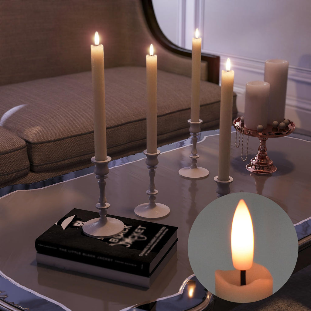 Rechargeable Flameless Taper Candles with Remote, Charging Base, 6 Pcs