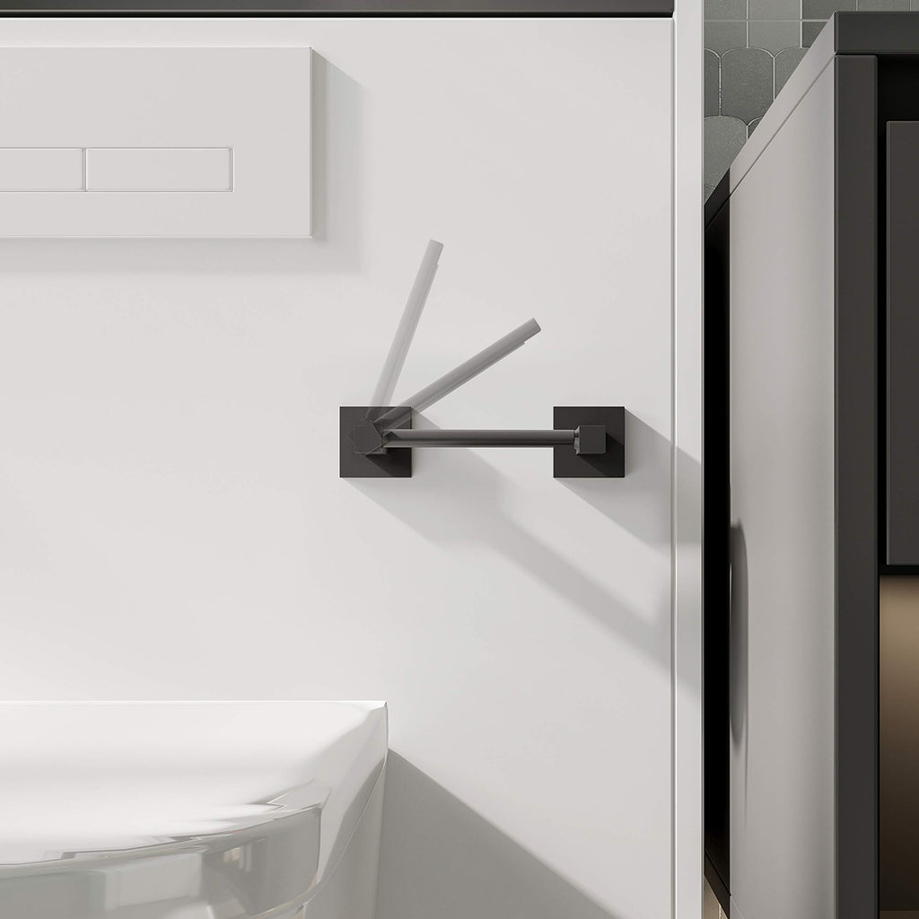 Ruacq Toilet Paper Holder Matte Black Double Post Pivoting Square Tissue Holders Roll Holder Hangers Toilet Paper Modern Wall Mounted, Commercial Bathroom Toilet Paper Roll Holder