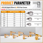 KOOTANS 18PCS Brass Hose Barb Fittings 90 Degree Elbow Barb to NPT Male Thread Adapter Kit 1/4" 5/16" 3/8" Barbed Air Hose Fittings with 30pcs Pipe Clamps for Water Fuel Air Line Connector Fitting
