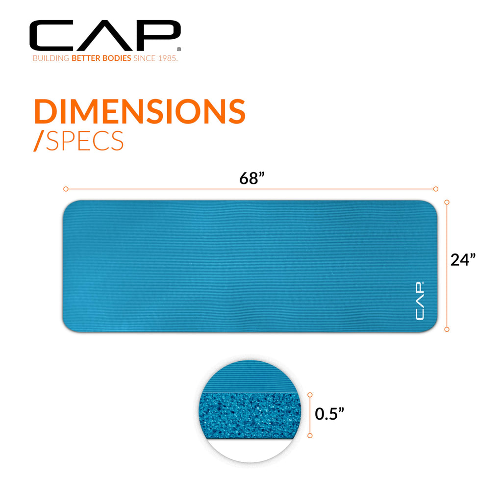 CAP Barbell Yoga Mat 1/2" Thick with Carrying Strap - High Density Exercise Mat for Yoga, Pilates, Stretching, Floor & Fitness Workouts - 68''x24''x1/2" | Teal