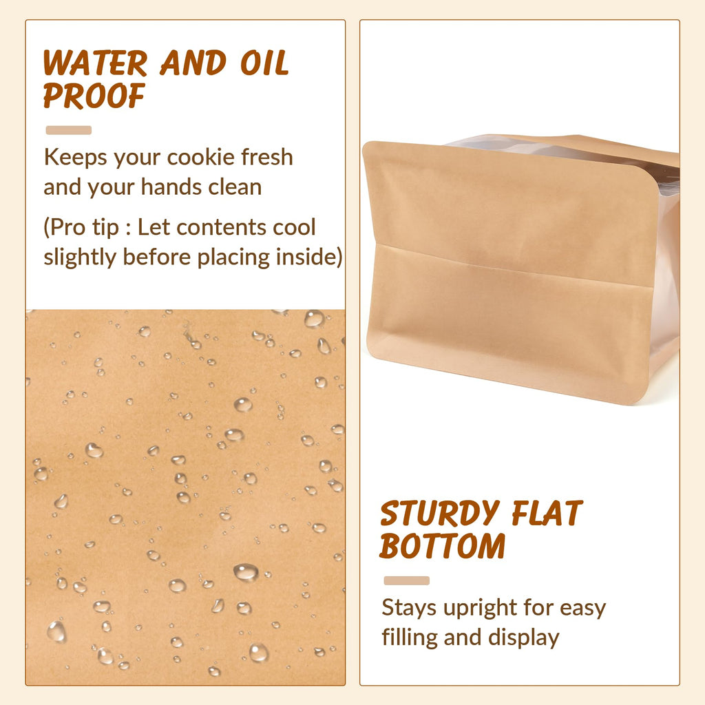 60 Pcs Bakery Bags with Window, 5.1x6.2x10.5 Inches Ties Lock Cookie Packaging Bag Resealable Paper Treat Bags for Homemade Breads, Popcorn, Candies,Treats, Snacks, Baked Goods Packaging