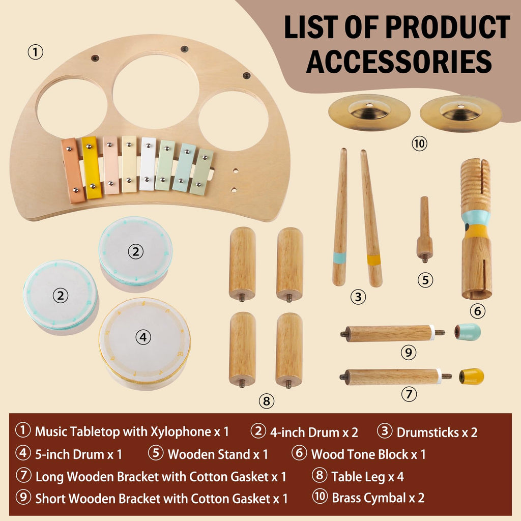 Toddlers Drum Set Toys for Toddlers 1-3,Baby Drum with Xylophone,Musical Instruments Toy, Kids Wooden Montessori Toys Birthday Gift for Boys Girls