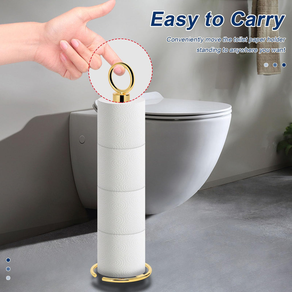 NearMoon Bath Toilet Paper Holder Stand, Freestanding Tissue Paper Storage with Reserve, Space Toilet 4 Rolls Holder for Bathroom/Kitchen Countertop-All Metal (2 Pack, Chrome Gold)