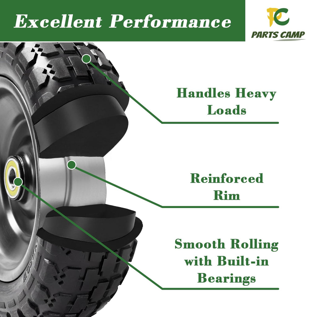 Parts Camp Replace Gorilla Cart Wheels 10" Flat-free Solid Tire and Wheel