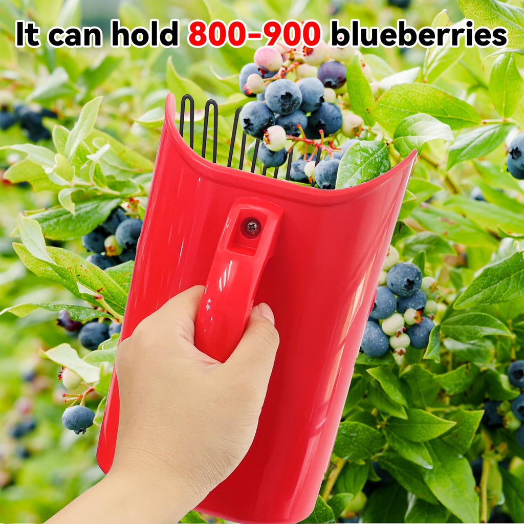 SUGOOE 2 Pack Blueberry Picker with Metallic Comb and Ergonomic Metal Handle, Plastic Scoop for Blueberries Lingonberries Huckleberries (Red)