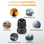 QILIPSU 50pcs 1/2" NPT Cable Gland Waterproof IP68 Nylon Cable Pass Through Cord Grip Connector Strain Relief Wire Grommet