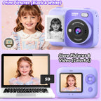 Kids Instant Print Camera with 5 Rolls Print Paper, 1080P HD Camera, Rechargeable Portable Toddler Selfie Camera, Christmas Birthday Gifts Toys for Boys Girls Age 3-12 (Purple)
