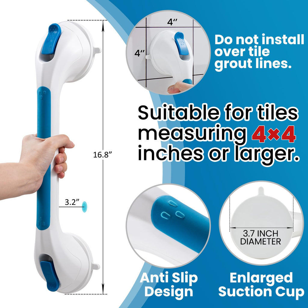 TAILI Shower Grab Bar 2 Pack Suction Grab Bars for Bathtubs and Showers, Heavy Duty Shower Handle Removable Bathroom Safety Grip for Seniors and Elderly, Shower Handrails No Drilling Waterproof, Blue