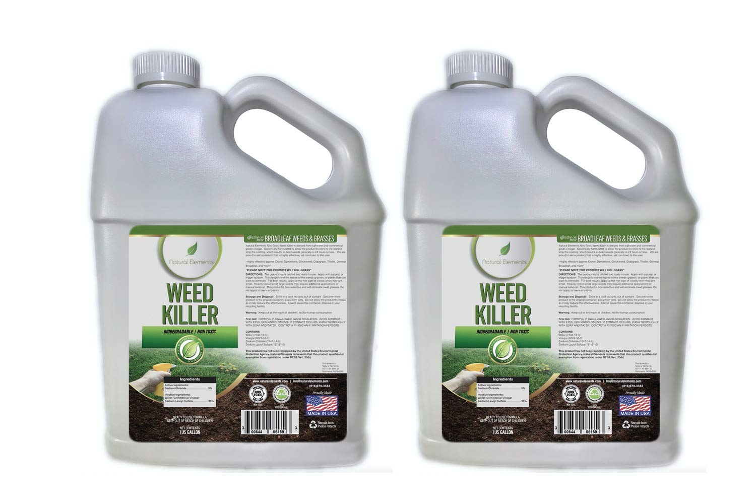Natural Elements Weed Killer | Pet Safe, Safe Around Children | Natural Herbicide (2 Pack - 1 Gallon)