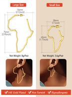 FaithHeart Gold Hoop Earrings for Women, Trendy 14K Gold Plated Large African Map Huggie Hoop Earrings Non Tarnish Everyday Jewelry