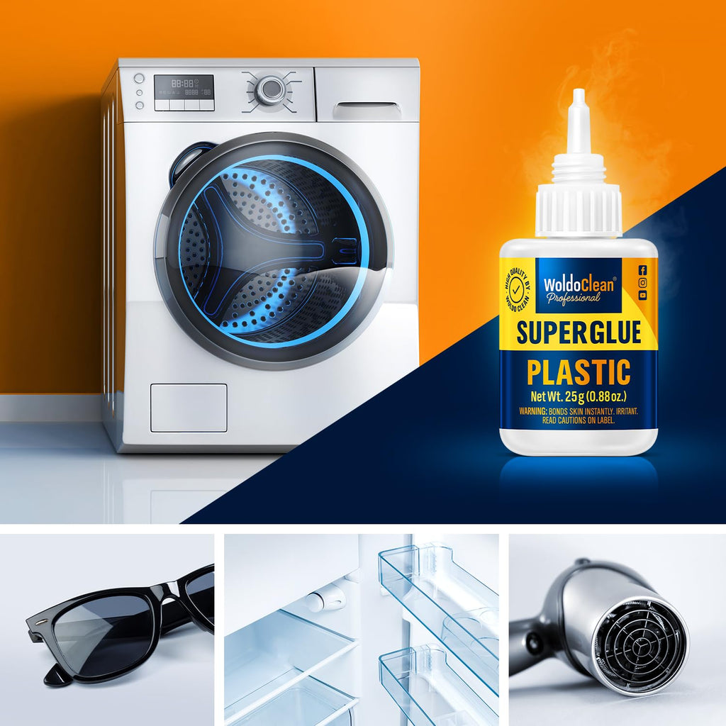 WoldoClean Super Glue for Plastic 25g for Instant Strength - Waterproof, Heat-Resistant, Clear Glue with Precise Nozzle