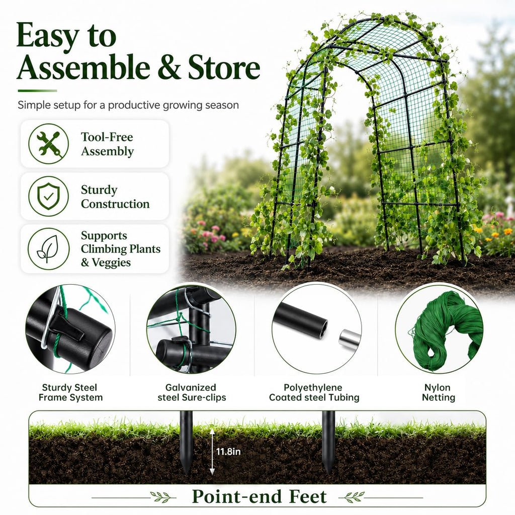 FOLLOOK Garden Arch Trellis for Climbing Plants Outdoor, 7.8 ft, Black