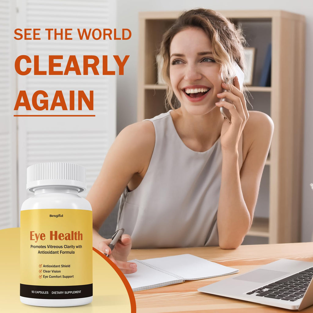 Besgiful Eye Supplement for Vitreous Health, Promotes Clear Vision, Improves Eye Strain & Dryness, Reduces Squiggly Lines, Eye Degeneration, Clear Eye Support, 90 Vegan Capsules