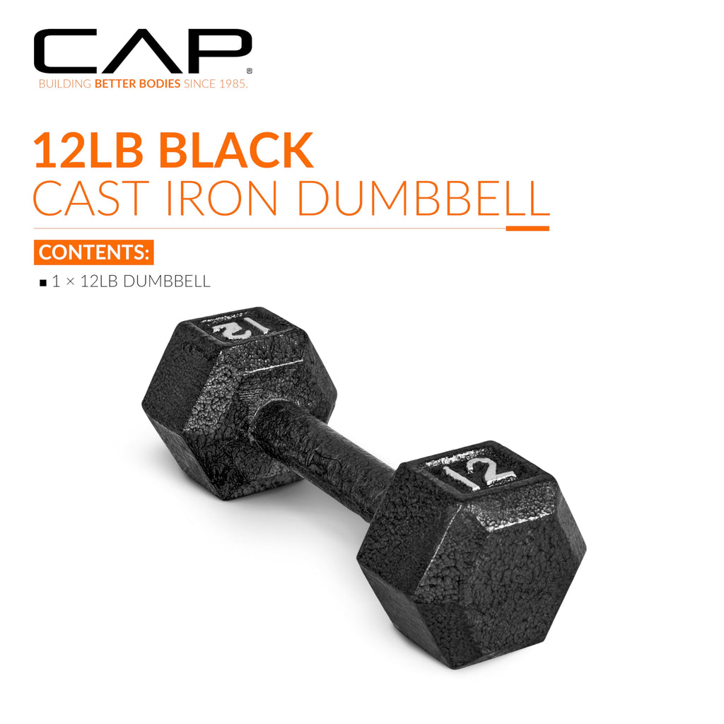 CAP Barbell Cast Iron Hex Dumbbell, Black, Single, 12 lb