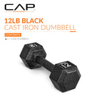 CAP Barbell Cast Iron Hex Dumbbell, Black, Single, 12 lb