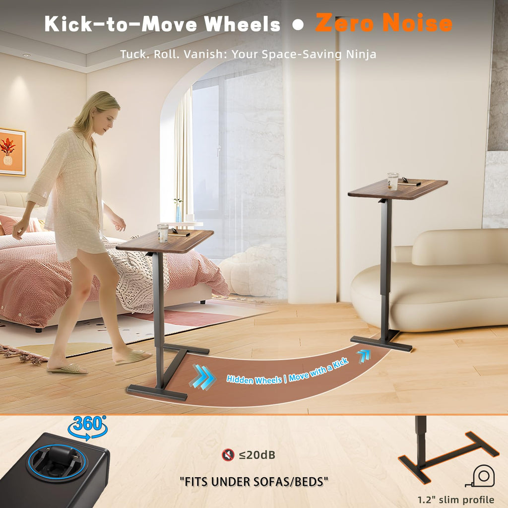 NIUTN Overbed Bedside Table with Wheels, Adjustable Hospital Over Bed Table, Rolling Laptop Table, Medical Bed Side Table