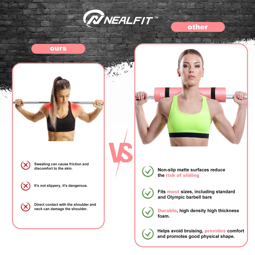 NEALFIT Barbell Pad Squat Pad for Squats���Squat Bar Pad���Great for Weightlifting,Lunges and Hip Thrusts���Foam Sponge Pad���Fit Standard and Olympic Bars Perfectly (Light Pink)