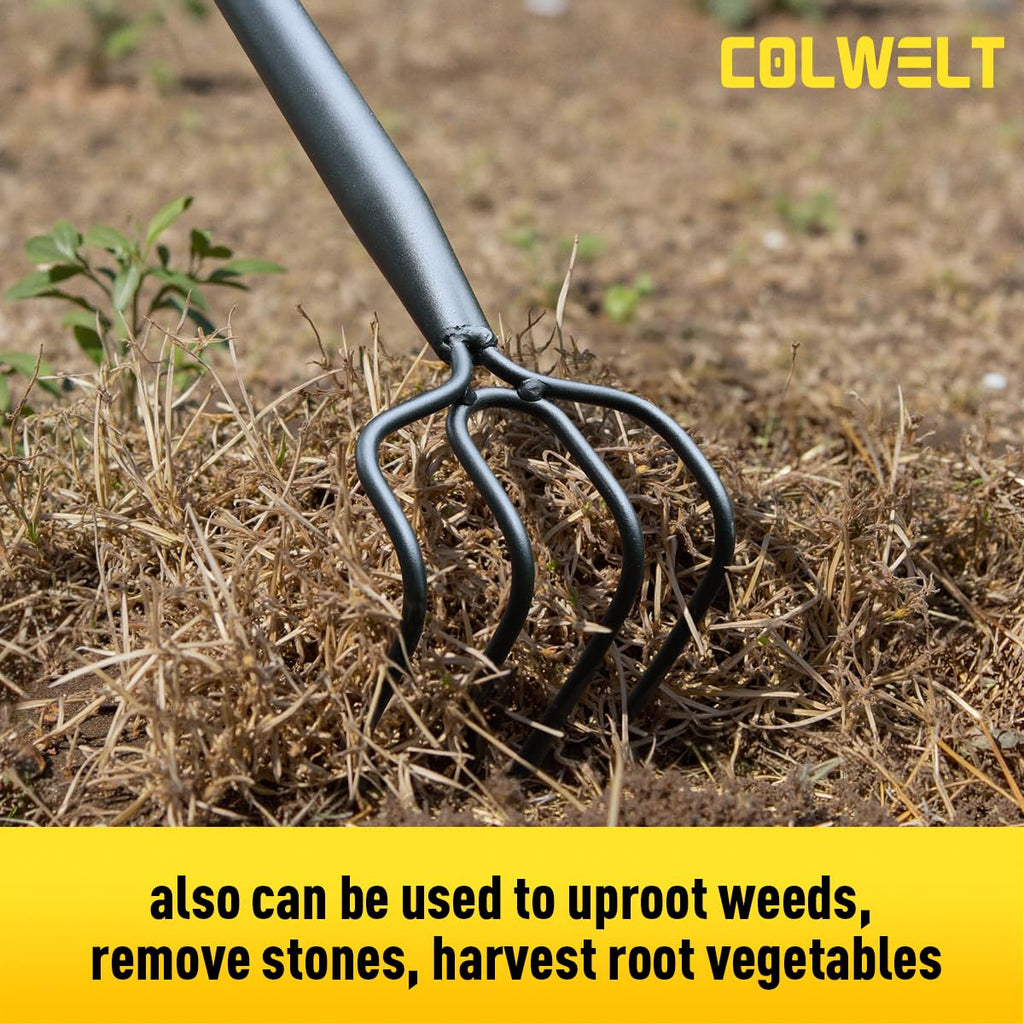 Colwelt 4 Tines Garden Cultivator Rake 59'', Hand Tiller Garden Tool with Sharp Forged Steel Head, 4 Tine Cultivators for Gardening with Long Handle, 4 Prong Rake for Digging Loosening Weeding