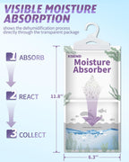 Ksend Moisture Absorbers 8 Packs - 9.8 oz Dehumidifier Bags, Portable Moisture Hanging Bags for Closet, Bathroom and Kitchen, Fragrance Free, 11.8'' x 6.3''