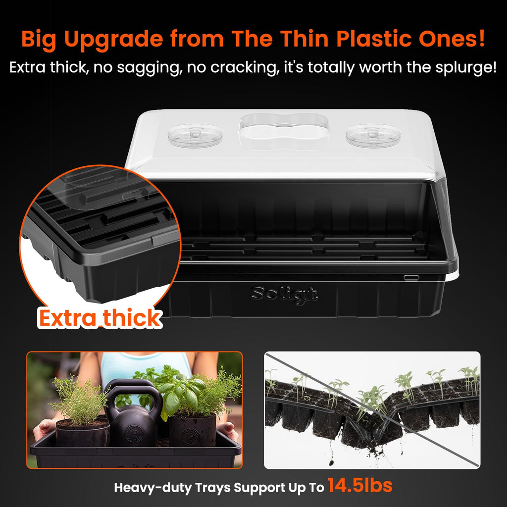 SOLIGT Thick Plastic 3-Set Strong Seed Starter Trays with 5" Humidity Domes