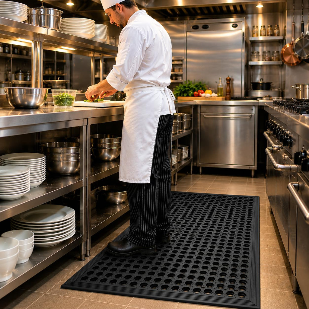 UNIMAT-Anti-Fatigue Outdoor Rubber Drainage with Non-Slip Backing Heavy Duty Mat for Restaurant Industrial Use-3'x 5' Black Mat-Ideal Bar Accessory