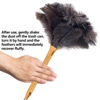 Genuine Ostrich Feather Duster, 16 inch Gray Ostrich Feather Duster with Wood Handle, Reusable Car Dusters, Eco-Friendly Handheld Cleaning Dusters for Home, Office and Kitchen