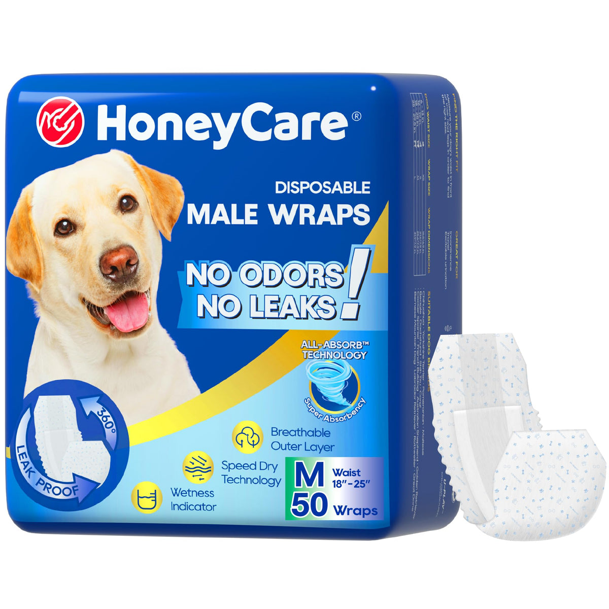 HONEY CARE All-Absorb A25 Male Dog Wrap, 50 Count, Medium, White
