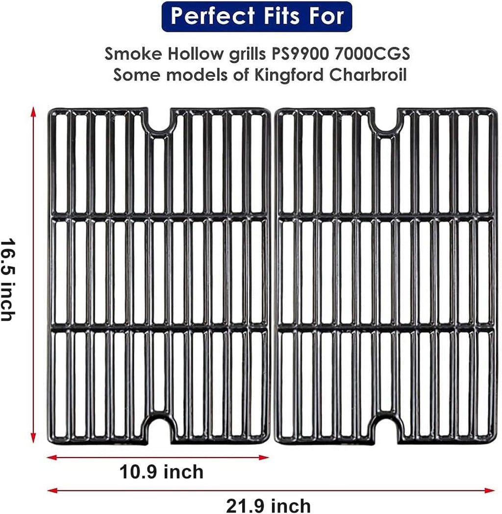 GRISUN 16.5" Cast Iron Cooking Grates for Charbroil Smoke Hollow, Grill Grates Replacement Parts for Gas Grill Model Smoke Hollow PS9900, 7000CGS, Charbroil 463722315 463722313 463750914