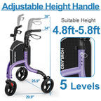 HOMLAND 3 Wheel Walkers for Seniors, Foldable Wheeled Rollator with Cane Hold and Cup Hold, Lightweight Three Wheel Rolling Walker Height Adjustable for Seniors