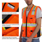 Dib Safety Reflective Vest Orange Mesh, High Visibility Vest with Pockets and Zipper, ANSI Class 2 Heavy Duty, Made with 3M Reflective Tape, M