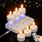 Rechargeable Flameless Tea Lights Candles with Charging Station Remote 6Pcs