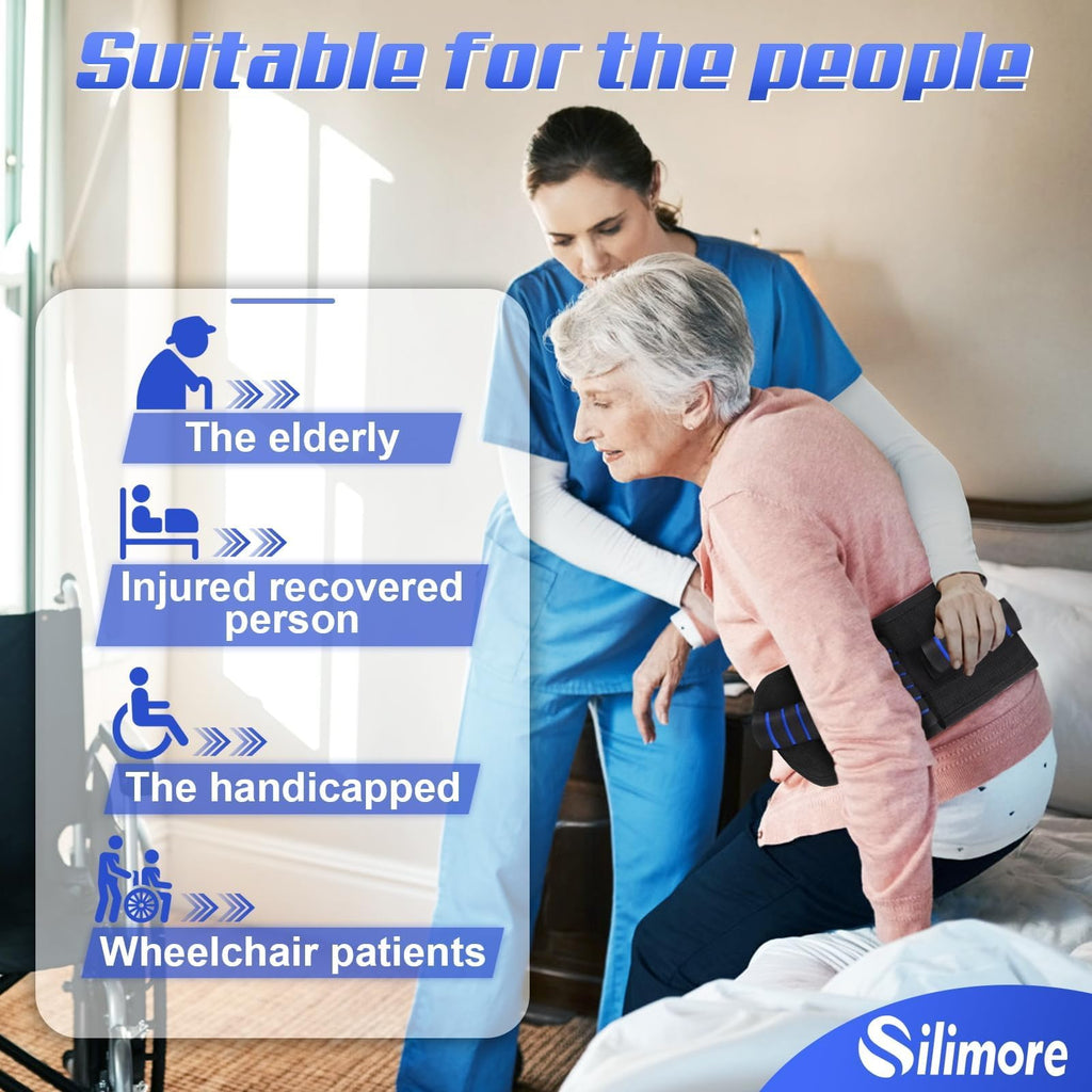 Silimore Gait Belt for Seniors with Handles, Gate Belts Medical for Elderly Physical Therapy Transfer Belt for Lifting Seniors,Patients,Disabled(Blue)