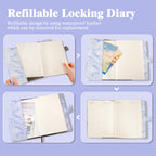 Kutoda Marble Diary with Lock, 192 Pages College Ruled Secret Journal with Lock, Waterproof A5 locked journal for women, Cute Diary Stuff for Teen Girls (Purple)