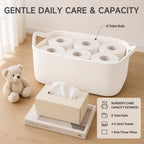 OIAHOMY Cotton Rope Gift Basket Empty with Bags & Ribbons, Woven Baby Shower Basket for Nursery & Pet Toys, Ideal Personalized Gift for Holidays, Birthdays & Decor, White