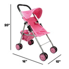 The New York Doll Collection My First Doll Stroller with Basket, Foldable Doll Stroller (Pink Quilted)