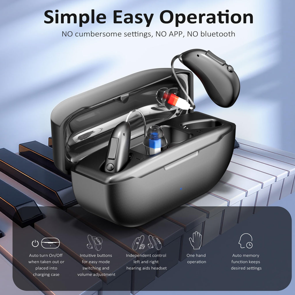 Hearing Aids Rechargeable Hearing Aids for Seniors with Moderate Hearing Loss, Hearing Amplifiers for Seniors with Noise Cancellation and Volume Control, Clear Sound Hearing Amplifiers, Black
