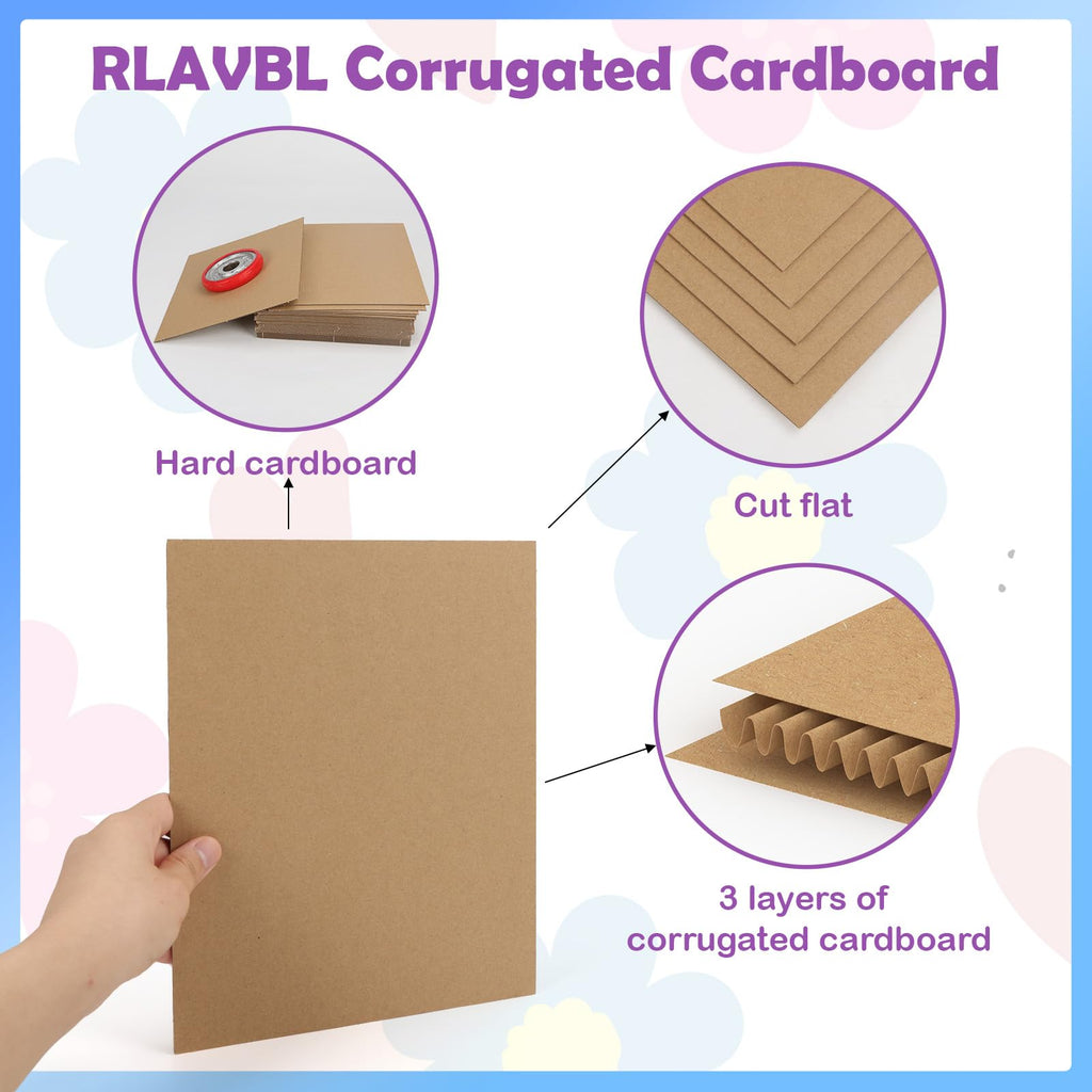 RLAVBL 50 Pack 8x10 Corrugated Cardboard Sheets, Flat Cardboard Inserts for Shipping, Mailing, Packing, DIY Crafts